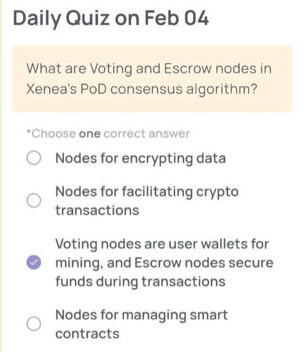 Xenea Quiz Answer 4 February 2025