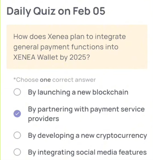 Xenea Quiz Answer 5 February 2025